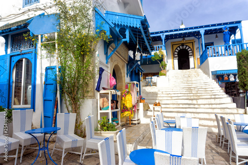 Colorful builidngs in Sidi Bou Said, Tunisia photo