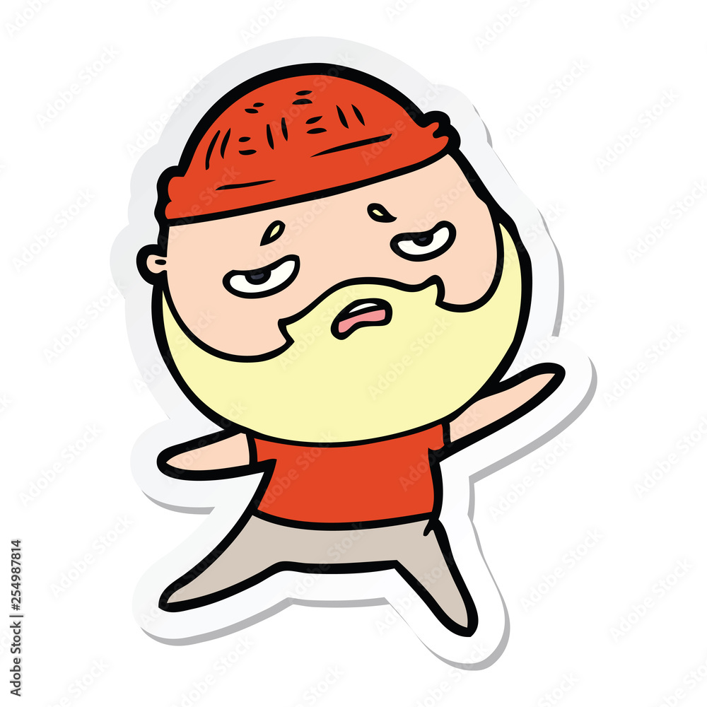 sticker of a cartoon worried man with beard sticker of a cartoon worried man with beard