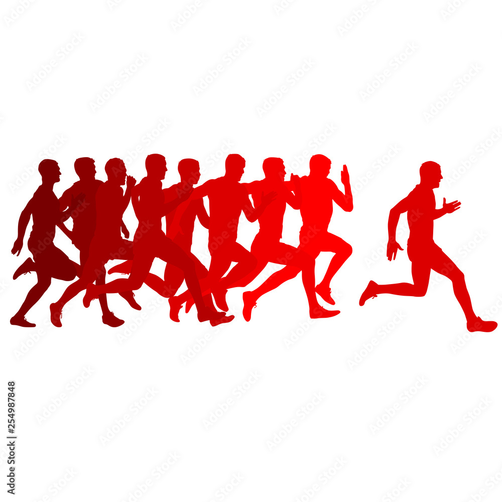 Set of silhouettes. Runners on sprint, men Set of silhouettes. Runners on sprint, men