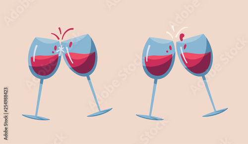 Two wine glasses. Cartoon vector illustration.