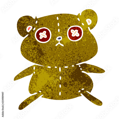 retro cartoon of a cute stiched up teddy bear