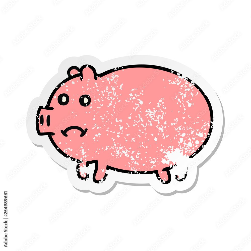 distressed sticker of a cute cartoon pig distressed sticker of a cute cartoon pig