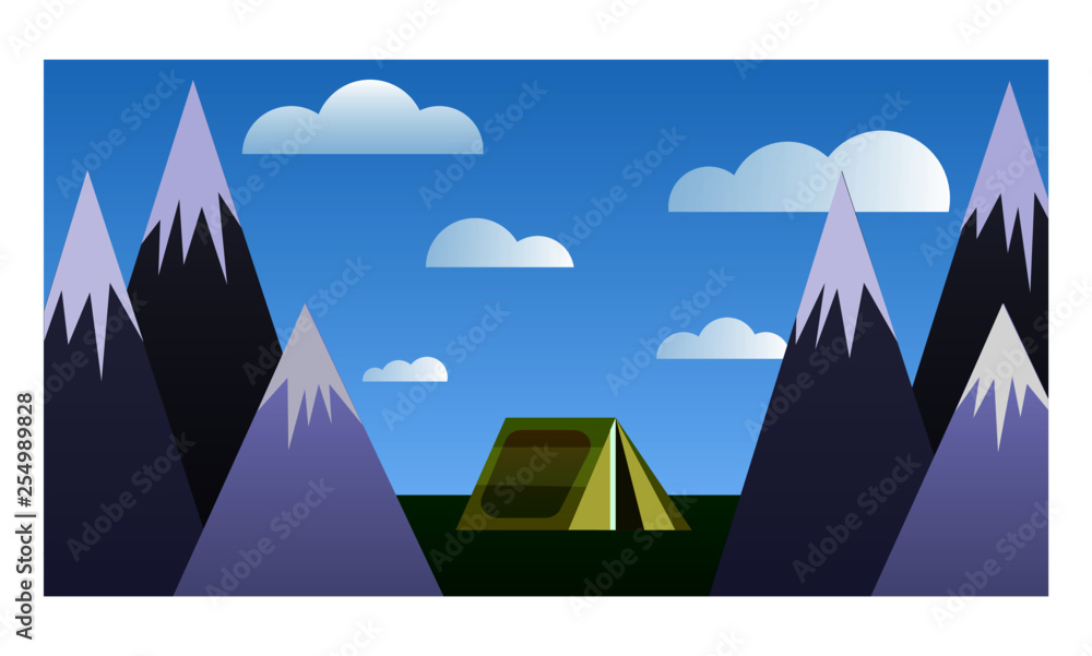 Vector illustration of a landscape with tent