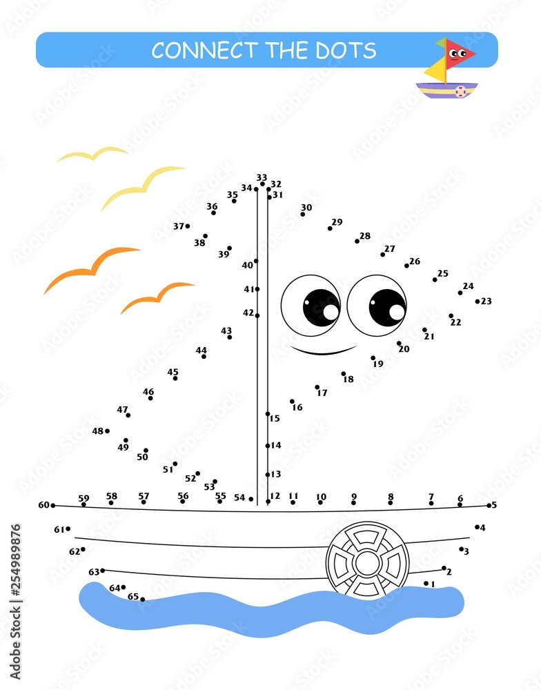 Connect The Dots And Color Cute Boat Cartoon Vector Illustration Of connect-the-dots-and-color-cute-boat-cartoon-vector-illustration-of