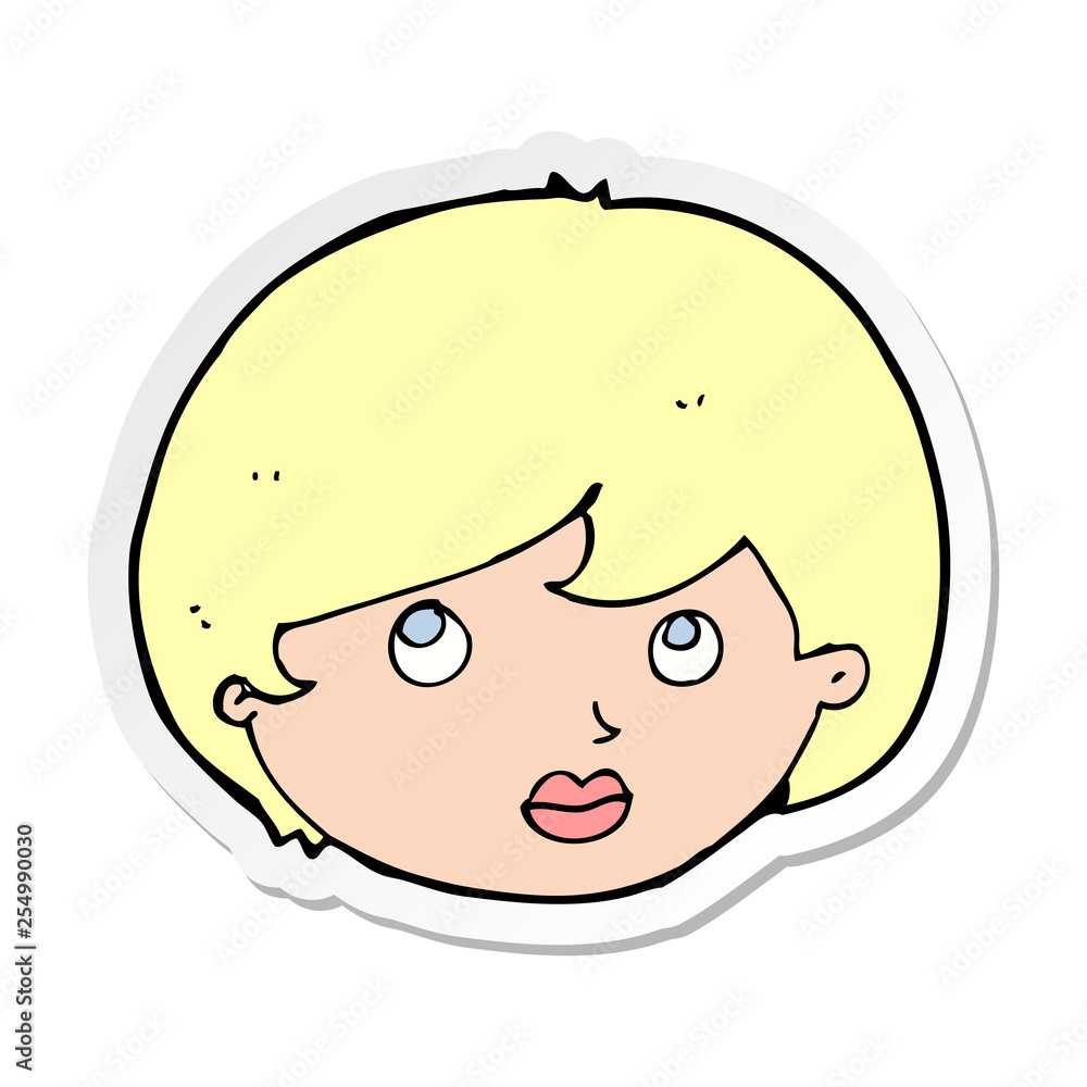sticker of a cartoon female face looking upwards sticker of a cartoon female face looking upwards