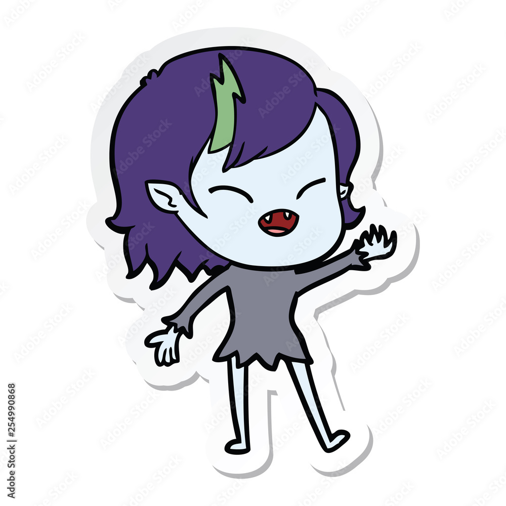 sticker of a cartoon laughing vampire girl sticker of a cartoon laughing vampire girl