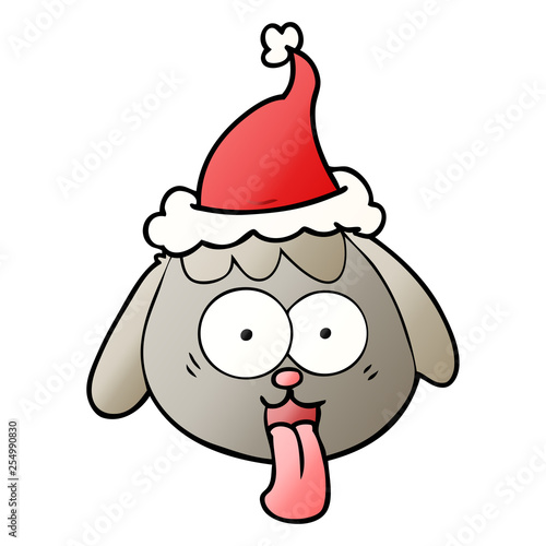gradient cartoon of a dog face panting wearing santa hat