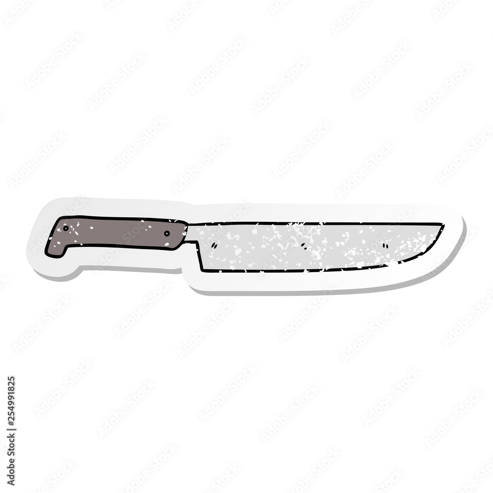 distressed sticker of a cartoon kitchen knife distressed sticker of a cartoon kitchen knife