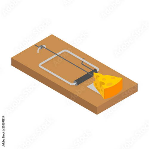 Mousetrap and cheese isolated. Mouse trap. Rodent snare. Vector illustration