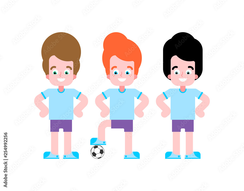 Boy football player set. team Little footballer Vector illustration Boy football player set. team Little footballer Vector illustration