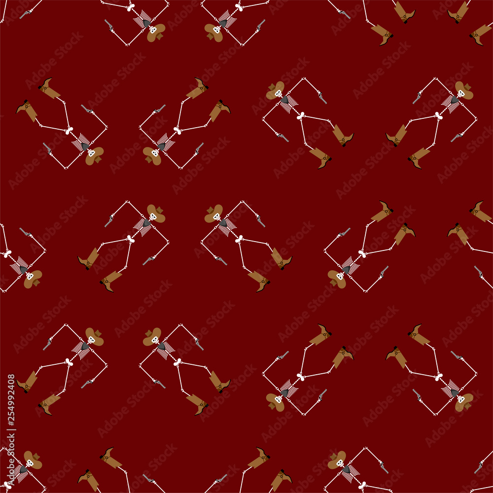 Cowboy skeleton pattern seamless. Wild West dead gunfighter ornament. Western death background Cowboy skeleton pattern seamless. Wild West dead gunfighter ornament. Western death background