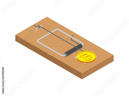 Mousetrap Bitcoin. Mouse trap and Cryptocurrency. Concept business deception