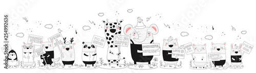 Vector poster with doodle funny animals with a transparency