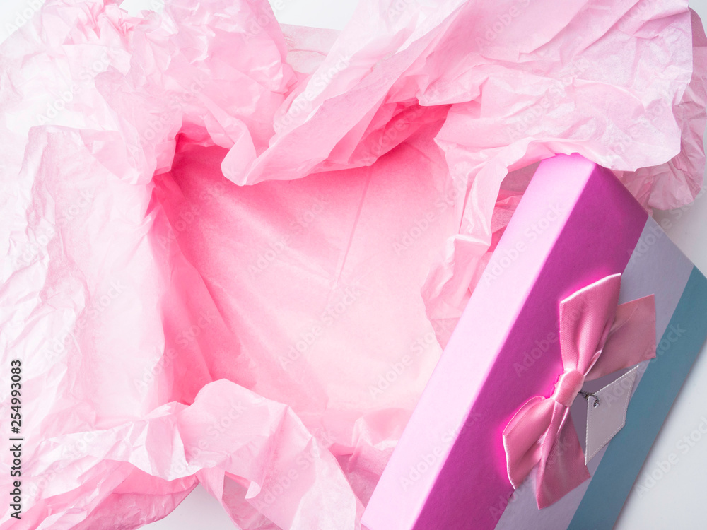 Pink open gift box with bow background Pink open gift box with bow background
