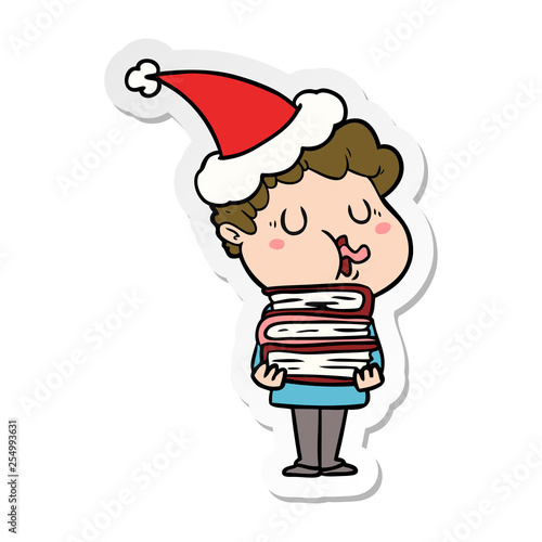 sticker cartoon of a man singing wearing santa hat