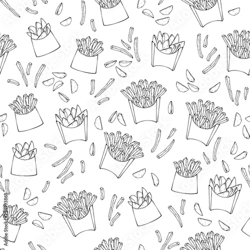 Vector pattern on the fast food theme: fast food potatoes.