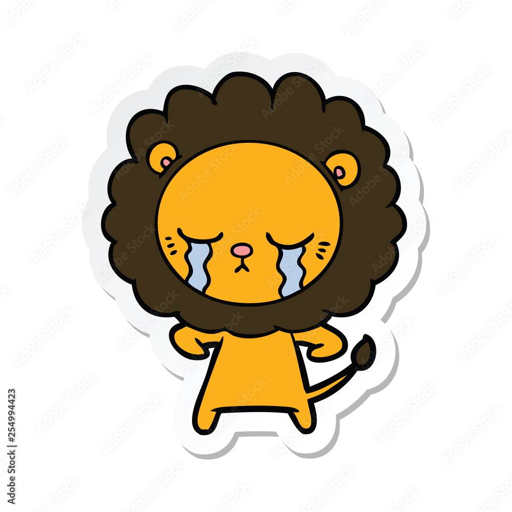 sticker of a crying cartoon lion sticker of a crying cartoon lion