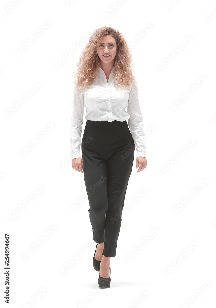 business woman striding confidently forward. business woman striding confidently forward.