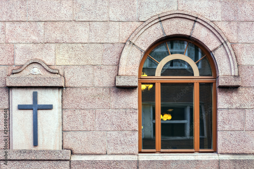 Window with arch and cross. Window with arch and cross.