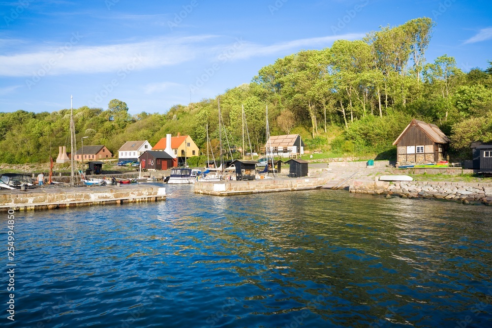 View of fishing hamlet on west coast of Bornholm island, Helligpeder, Denmark