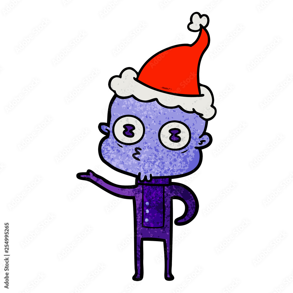 textured cartoon of a weird bald spaceman wearing santa hat textured cartoon of a weird bald spaceman wearing santa hat