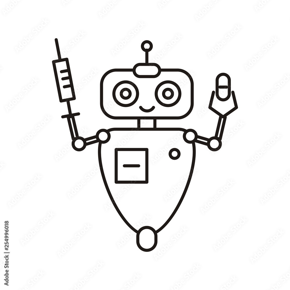 Robot doctor with a syringe and pill Robot doctor with a syringe and pill