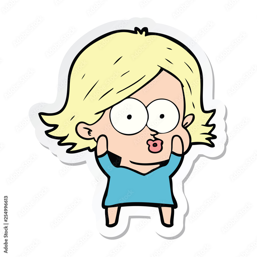 sticker of a cartoon girl pouting