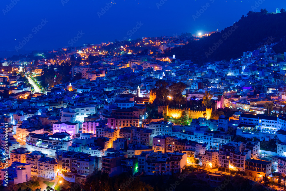 Blue Chefchaouen Morocco Skyline at Night