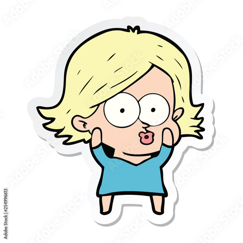 sticker of a cartoon girl pouting