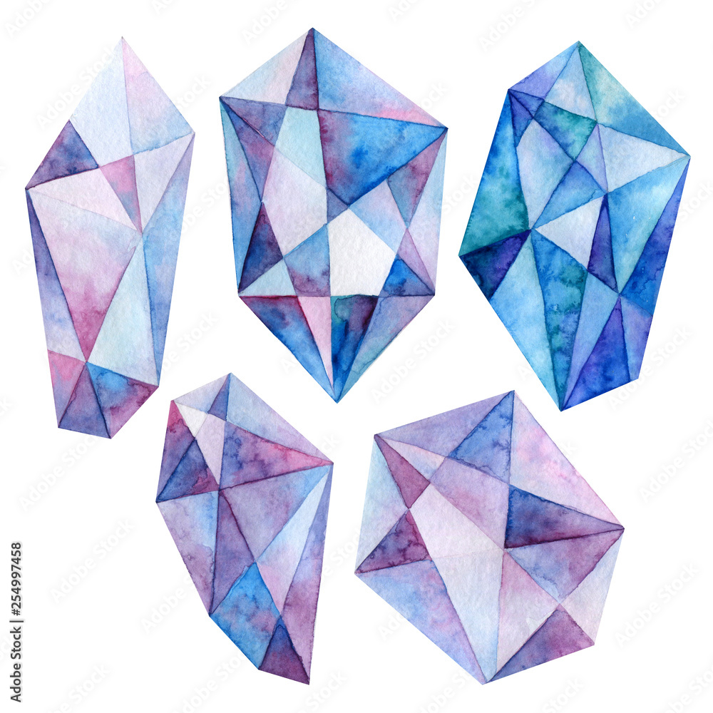 A set of crystals. Gems. Watercolor. A set of crystals. Gems. Watercolor.