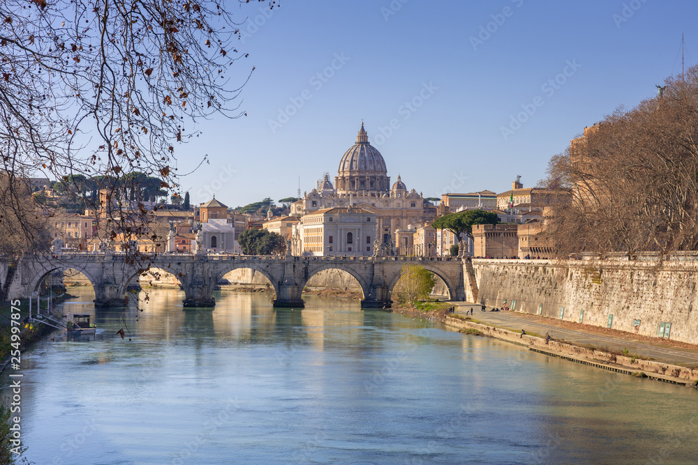 Saint Peter Basilica in Vatican city with Saint Angelo Bridge