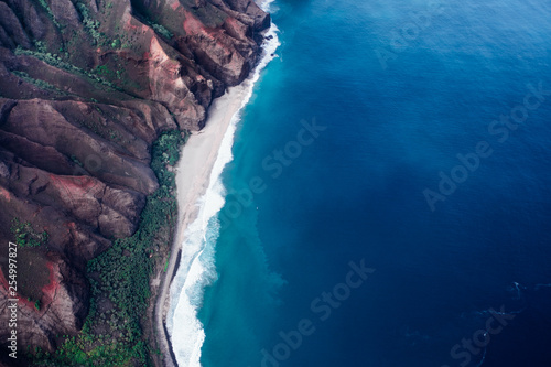 beautiful nature landscape in Kauai island Hawaii. View from helicopter,plane,top. Forest. Mountains. Ocean. View . Drone