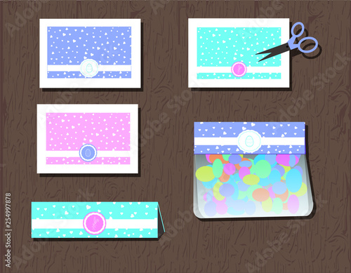 Vector treat bag toppers. Silhouettes rabbit and hearts for snack sized plastic bag. illustration with eggs, hearts and bunny. Decoration of the spring holidays party easter egg hunt Isolated on layer