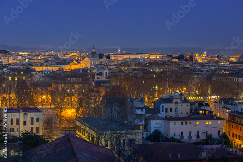 Panorama of Rome city at dusk with beautiful architecture, Italy