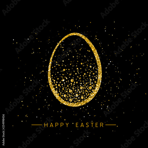 Happy Easter banner background template with beautiful golden egg. Vector.