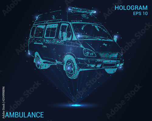 Ambulance hologram. Digital and technology background ambulance. Futuristic ambulance design.