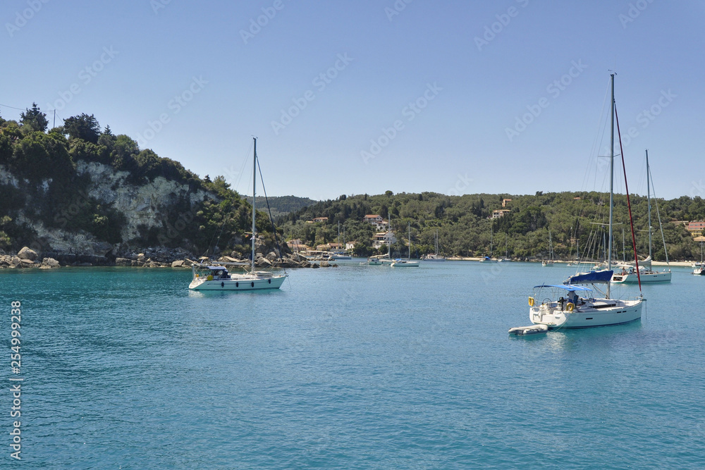 Boats near Longos on Paxos island in Greece