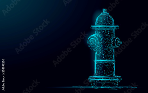 Fire hydrant low poly rescue technology concept. Polygonal blue emergency fireman equipment vector illustration