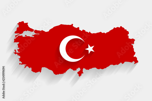Red Turkey flag and map on gray background, vector