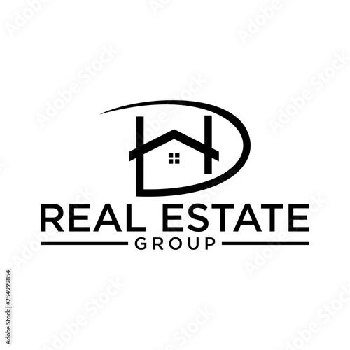 letter DH logo design black and white vector