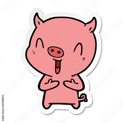 sticker of a happy cartoon pig