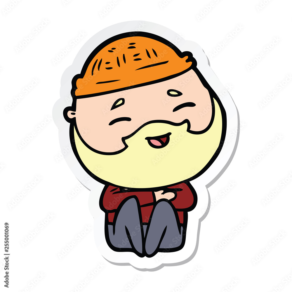 sticker of a cartoon happy bearded man