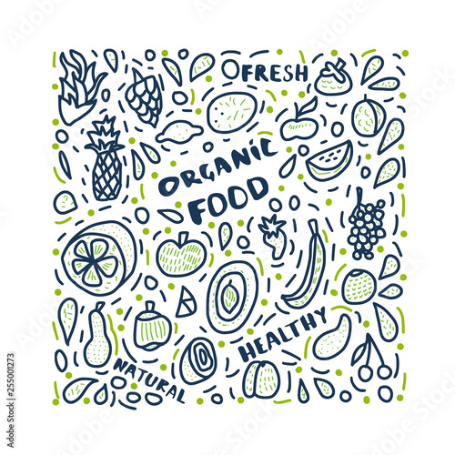 Healthy food concept with lettering. Vector design