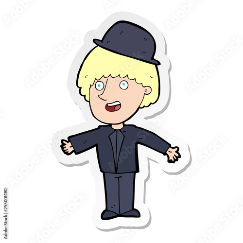 sticker of a cartoon man in bowler hat