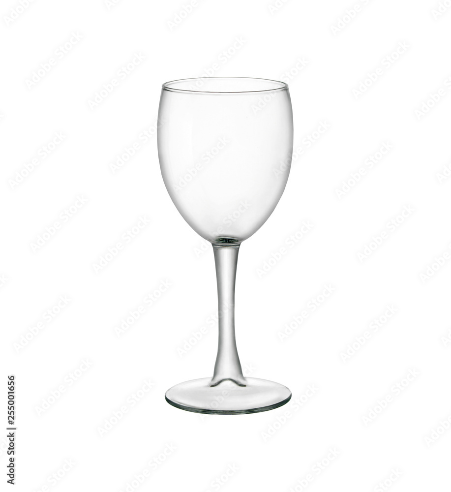 Single empty wine glass isolated on white background. Side view. Stock  Photo