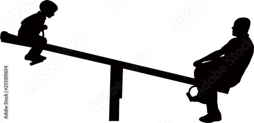 father and son playing at park, silhouette vector