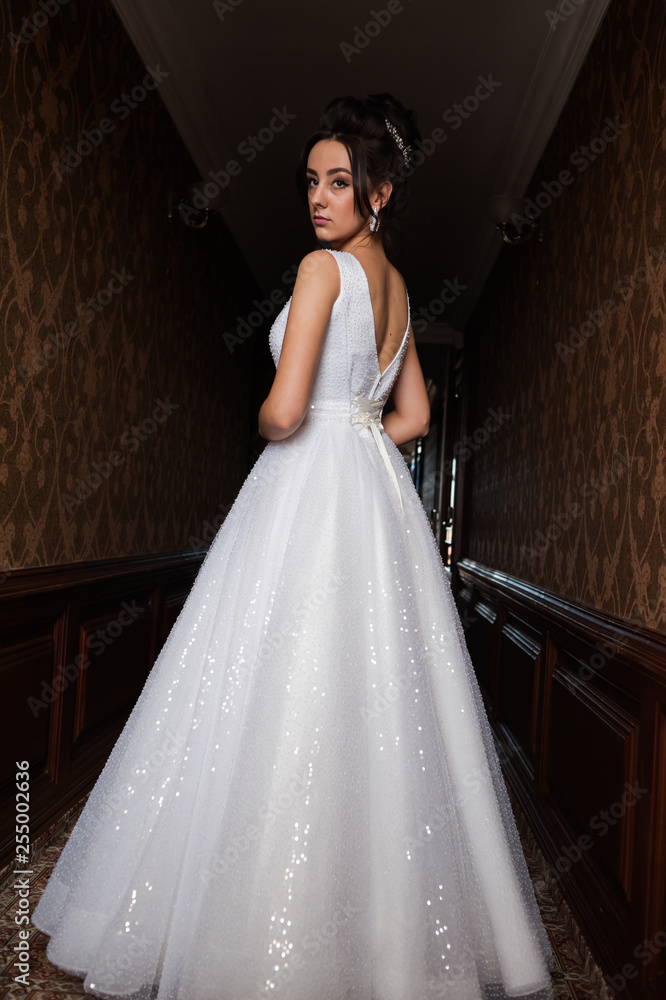 Fototapeta premium Young beautiful bride in antique interior