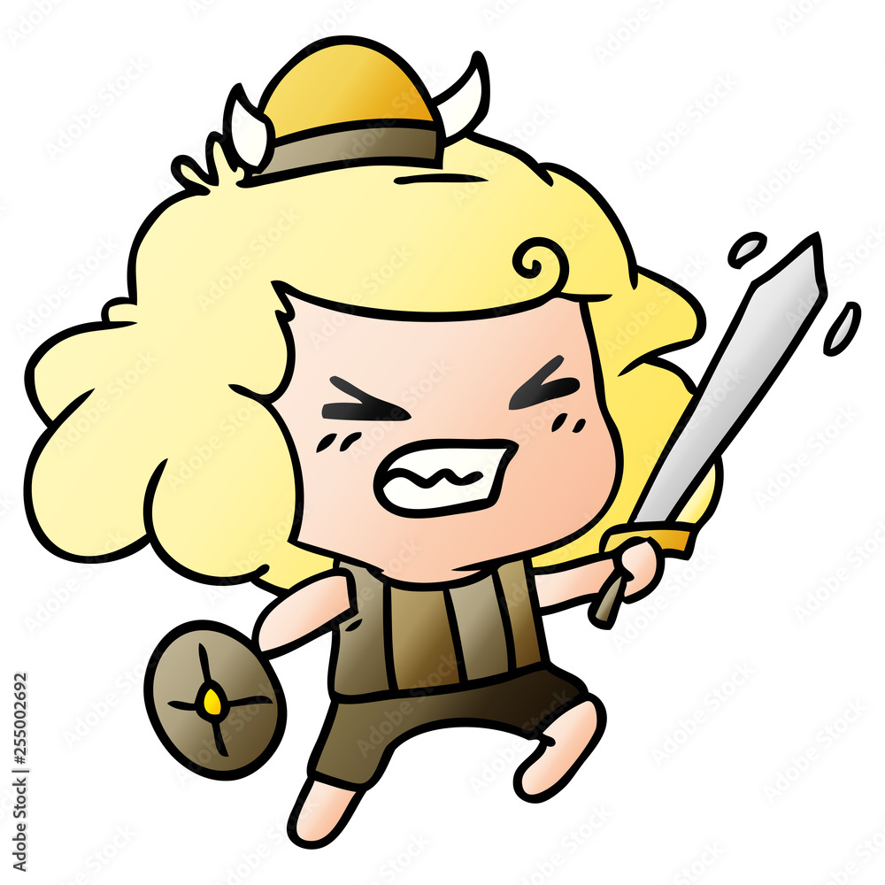 gradient cartoon of kawaii viking child