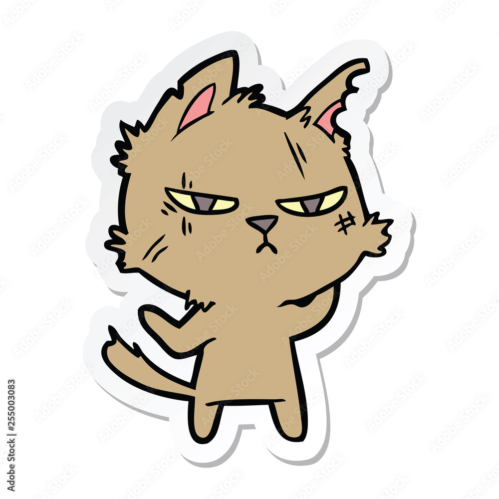 sticker of a tough cartoon cat sticker of a tough cartoon cat