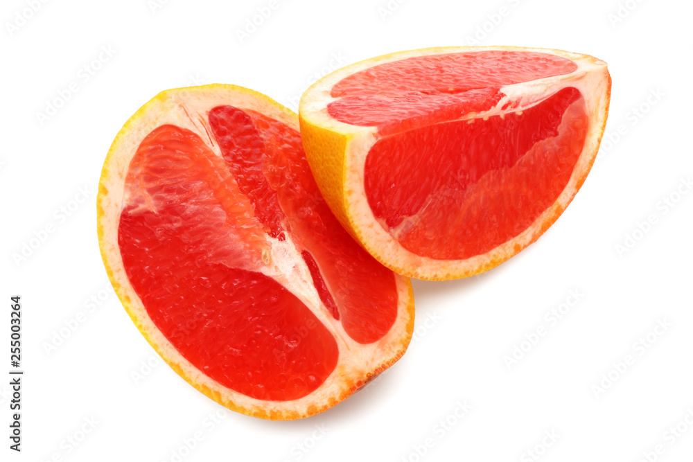 healthy food. sliced grapefruit isolated on white background. top view